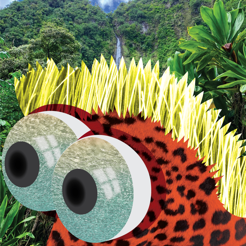 digital collage of cartoonish eyes looking away